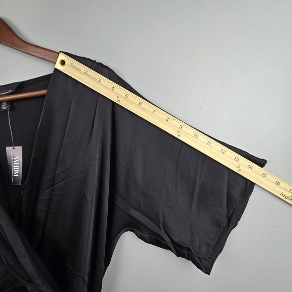 WHBM Short Sleeve Kimono Satin‎ Wrap Dress Black Womens Size M Cocktail Party - Picture 9 of 15